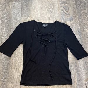 Topshop Black Lace-Up Short Sleeve Tee